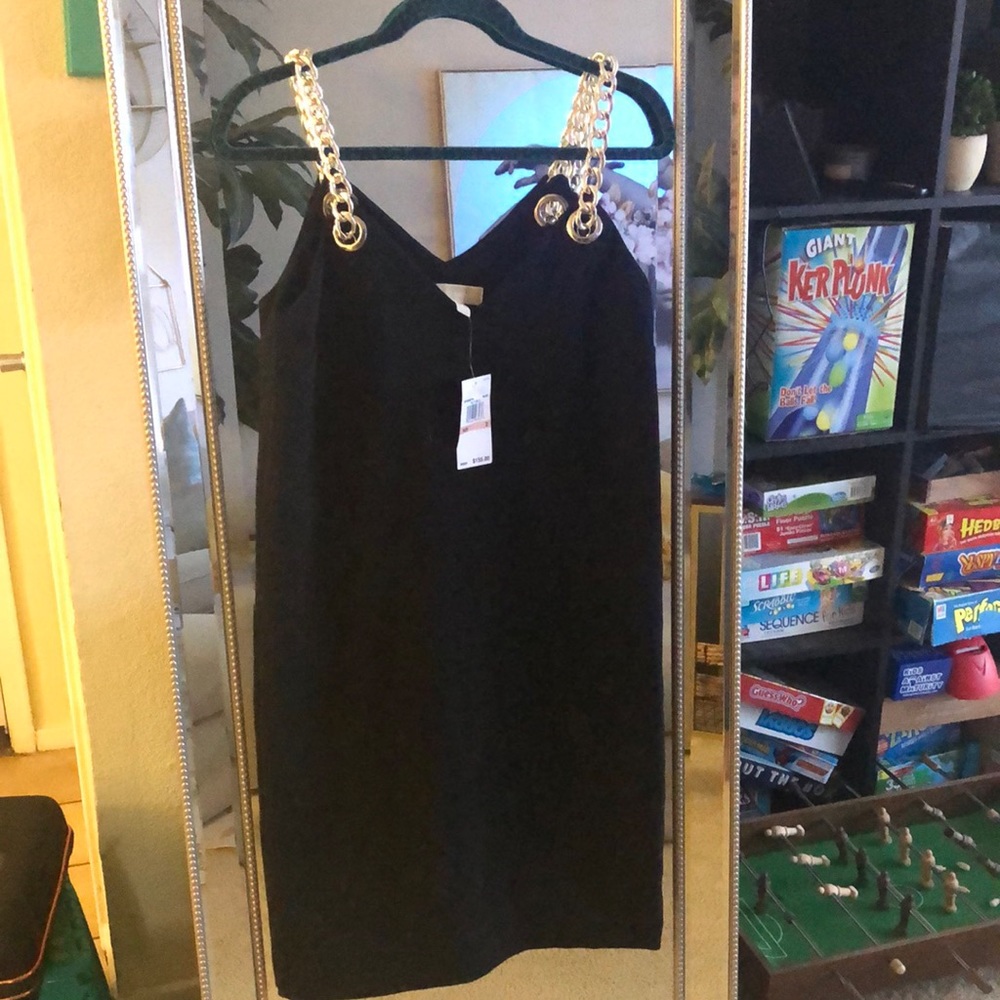 Michael Kors NWT black A-line dress with chains